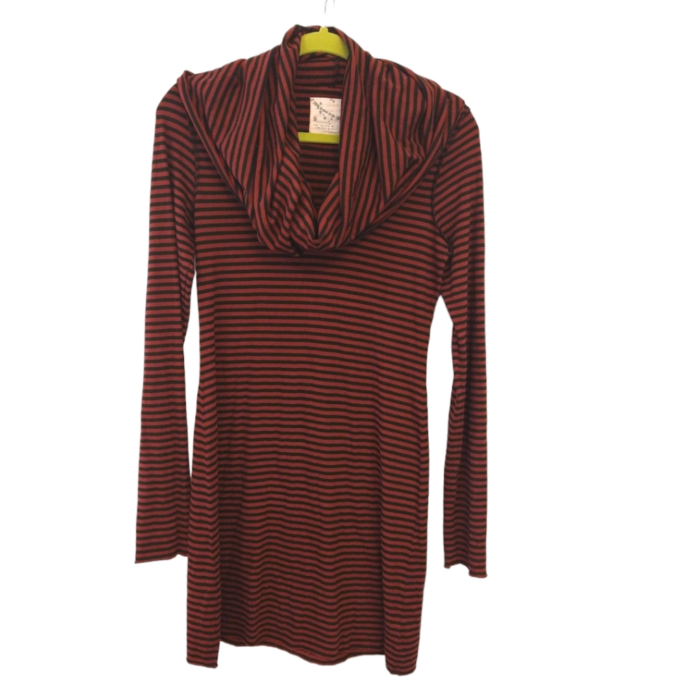 Raw Earth Wild Sky Red Black Stripe Cowl Neck Long Sleeve Tunic Dress. Small